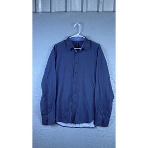 Michael Strahan Button Down Shirt Mens L Blue Excellent Micro Dot Modern Fit